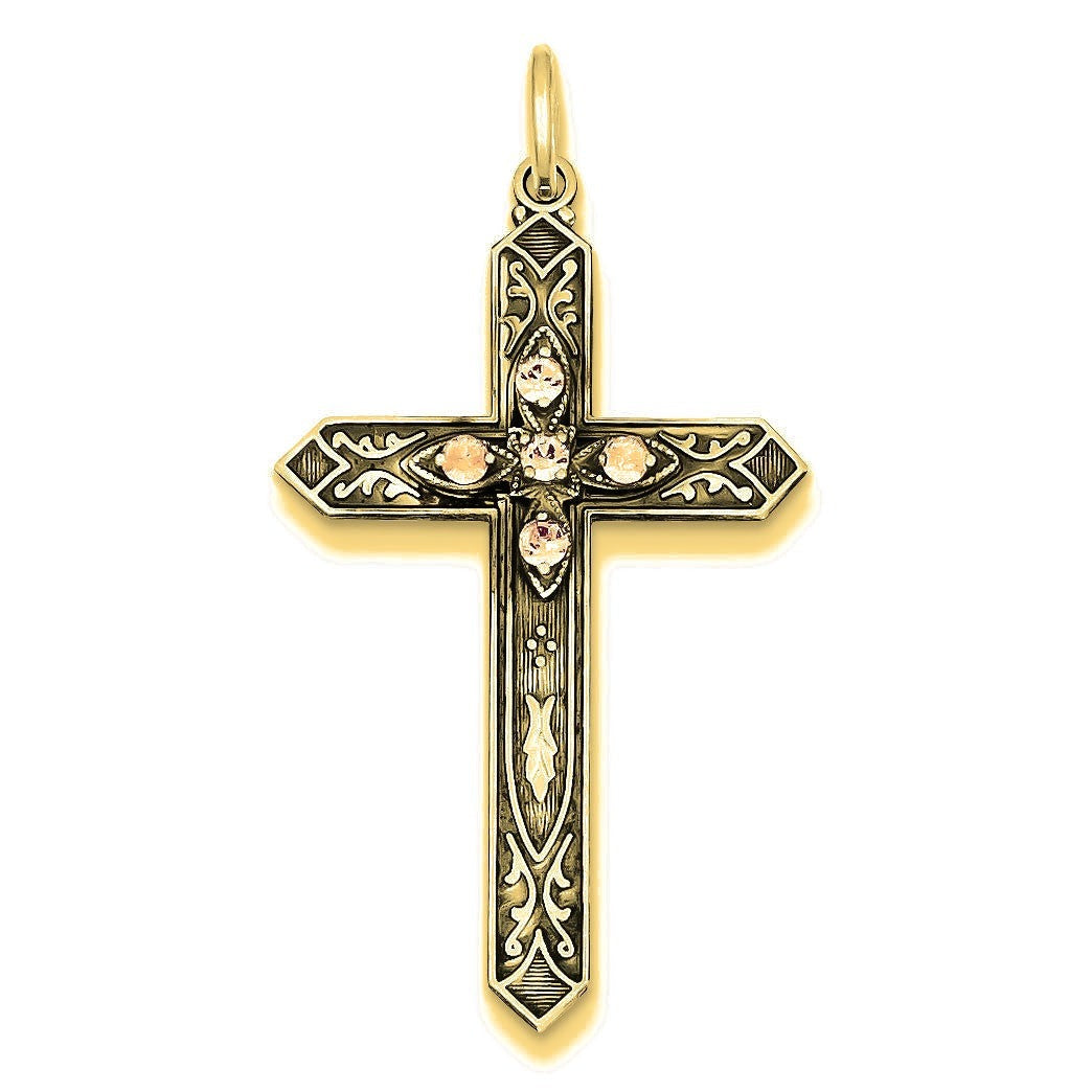 June Birthstone Cross Pendant - Gold