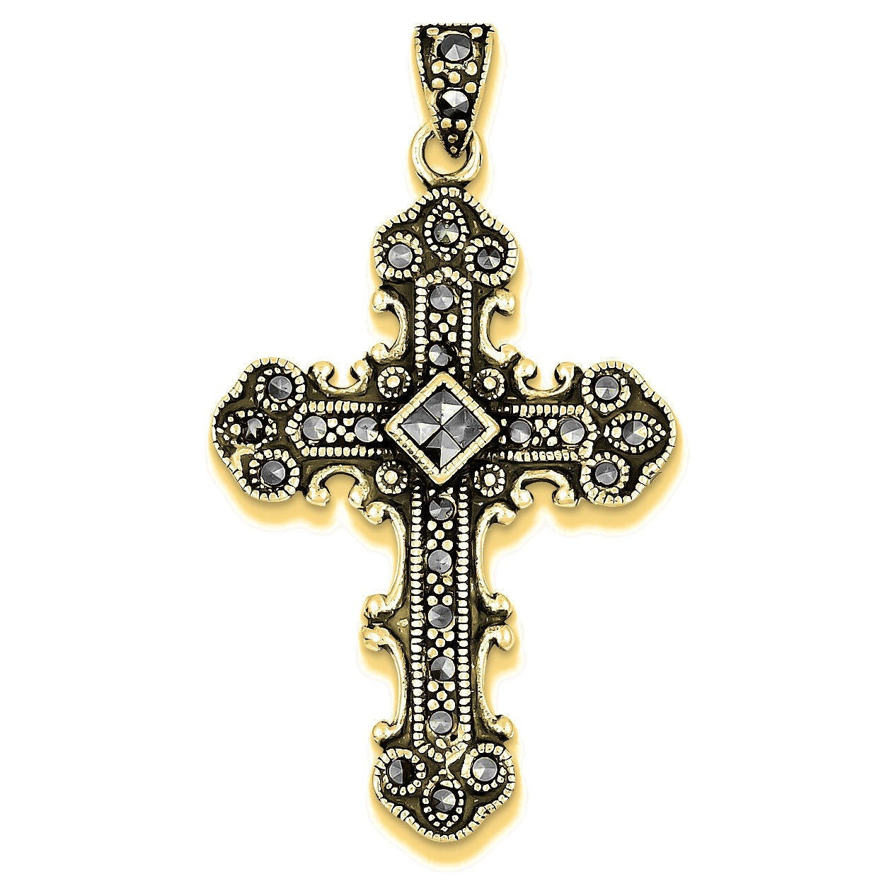 Marcasite Cross Pendant - Gold with Silver Accents