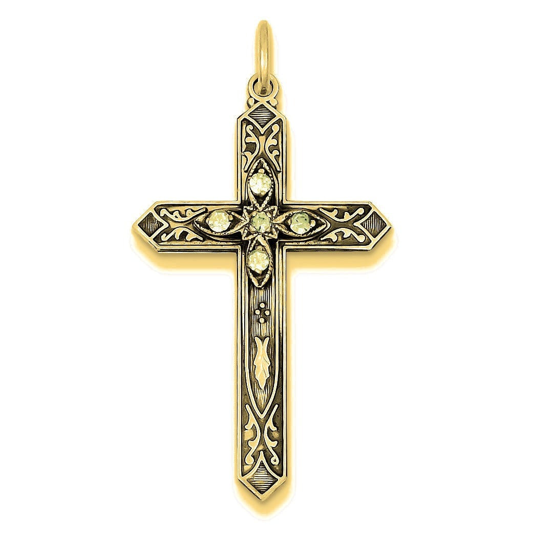 March Birthstone Cross Pendant - Gold