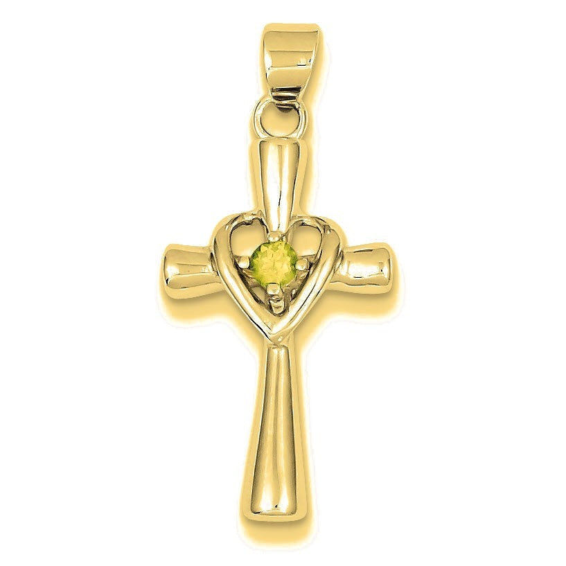 Peridot Heart Cross Pendant - Gold