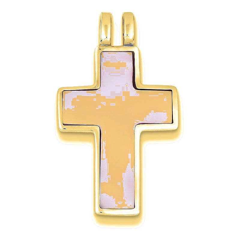 Pink Shell Cross Pendant - Gold with Silver Accents