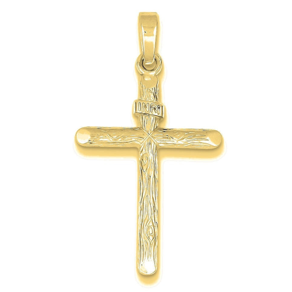 Polished and Textured INRI Cross Pendant - Gold