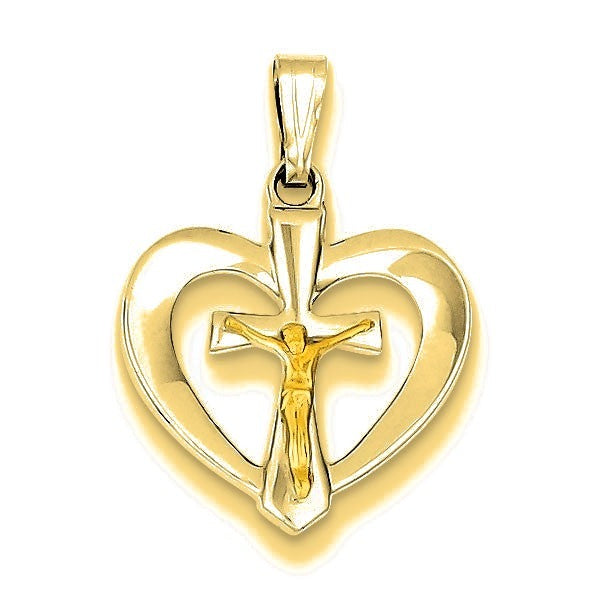 Polished Heart with Vermeil Crucifix Pendant - Gold