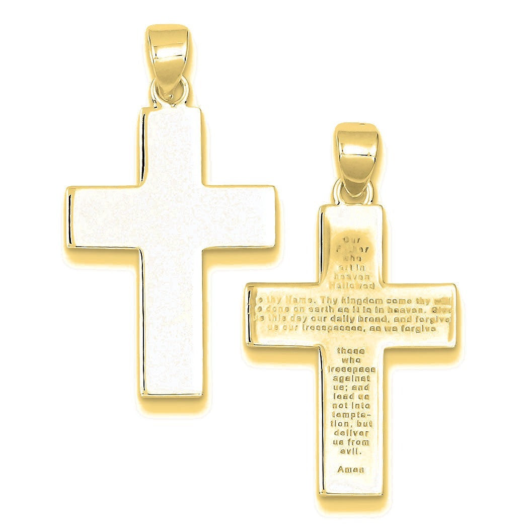 Polished The Lords Prayer Cross Pendant - Gold
