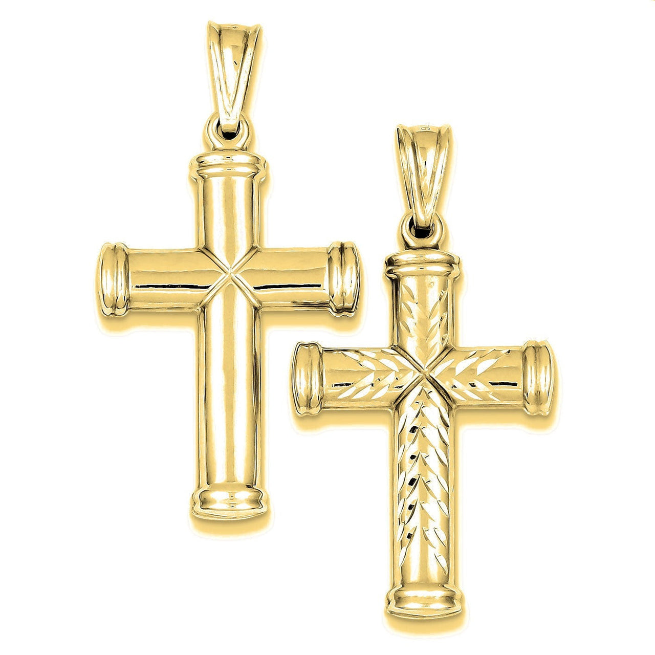 Rhodium-plated Diamond -cut Reversible Cross Pendant - Gold