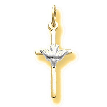 Vermeil Dove Cross Charm - Gold with Silver Accents