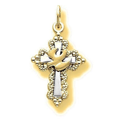 Vermeil Dove Cross Charm - Gold with Silver Accents