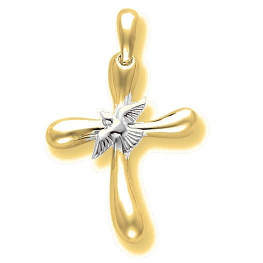 Vermeil Dove Cross Pendant - Gold with Silver Accents