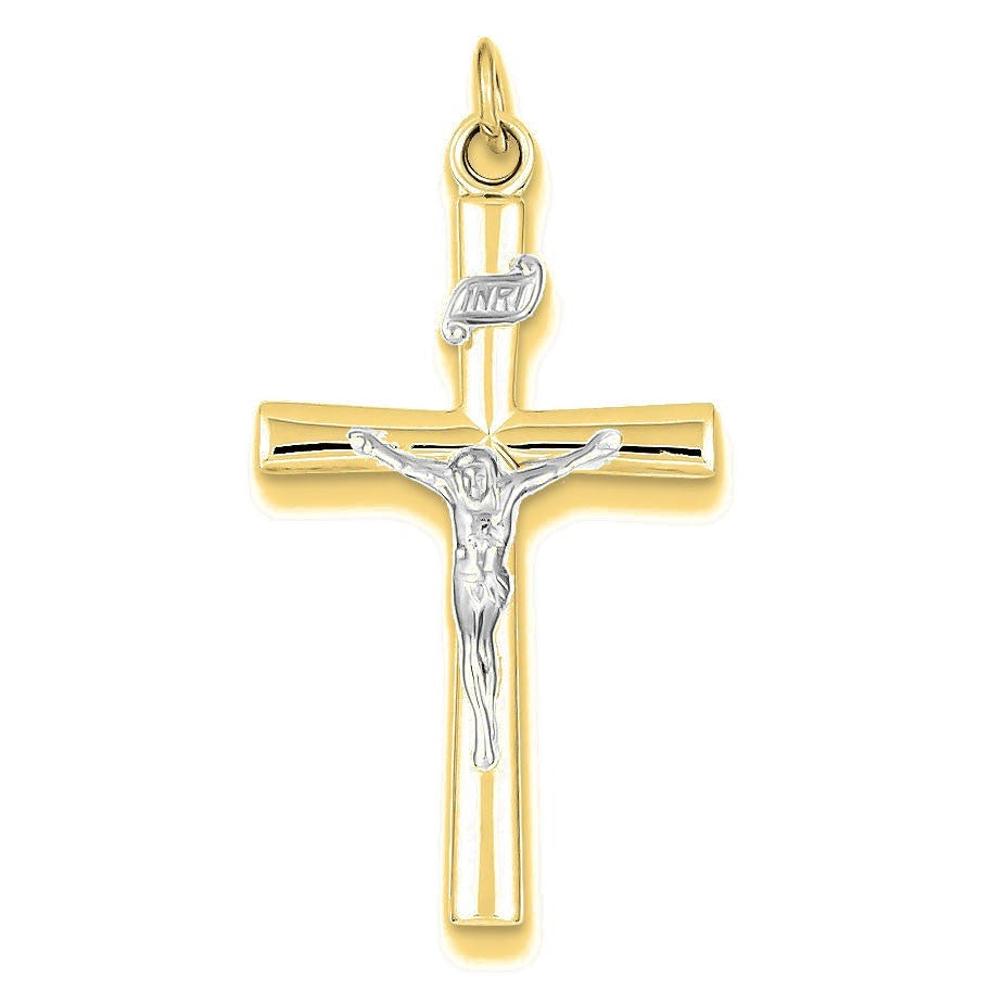 Vermeil INRI Crucifix Charm - Gold with Silver Accents