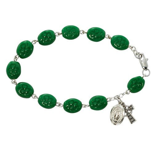 7 1/2" GREEN SHAMROCK BRACELET