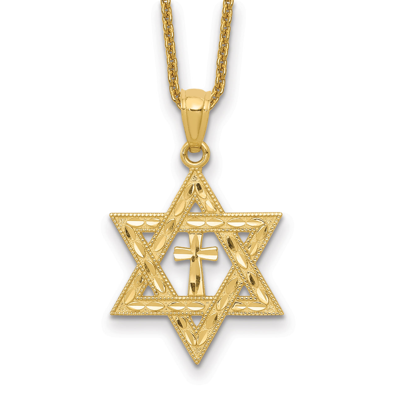 14k Diamond-cut Star of David with Cross Pendant