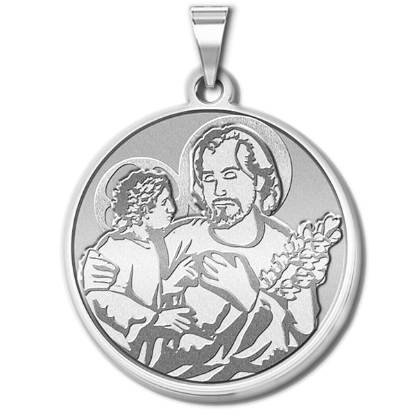 Sterling Silver Saint Joseph Round Relief Religious Medal