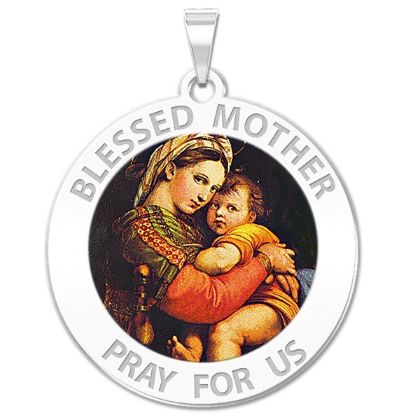 "Blessed Mother" Virgin Mary Scalloped Medal "Color"