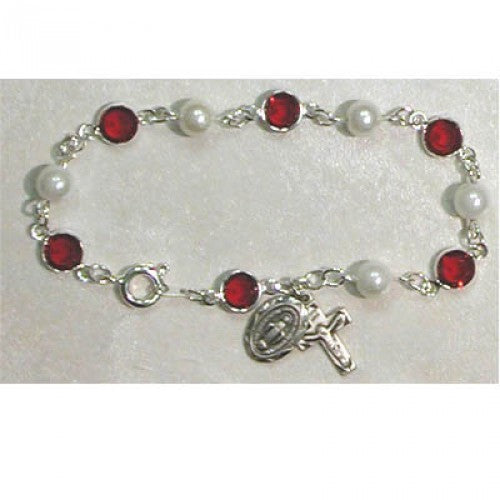 7 1/2" RED/PEARL BRACELET