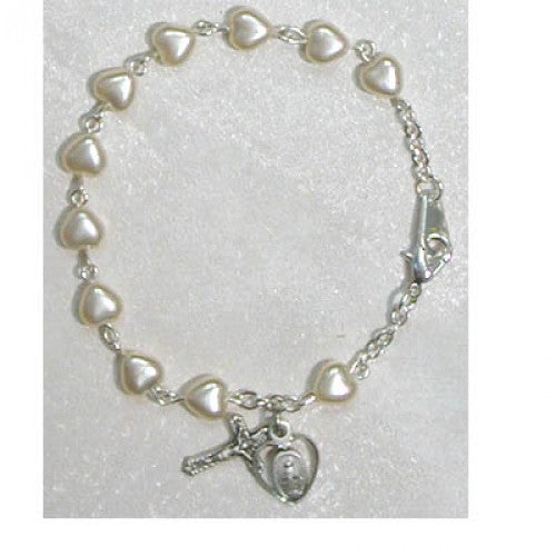 SS 6 1/2" PEARL HEART BRACELET