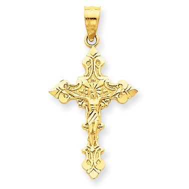 14k Satin w/Diamond-cut Crucifix Pendant