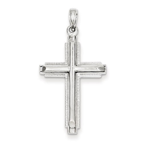 14K White Cylinder Cross on Beaded Trim Frame