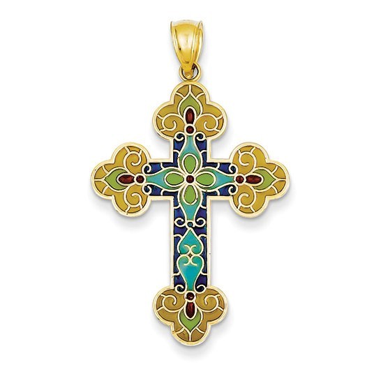 14K Acrylic Flower Center Budded Cross Pendant