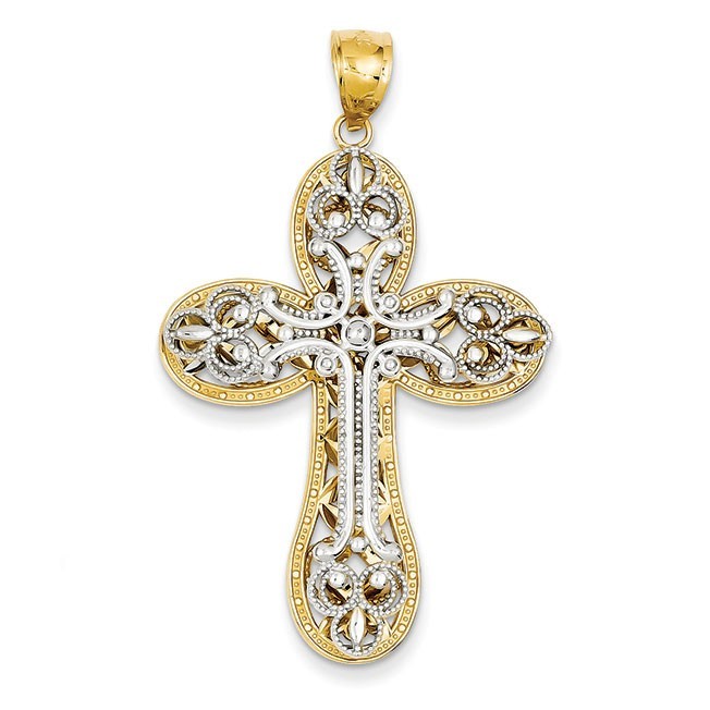 14K Two-tone Diamond-cut Layered Cross Pendant