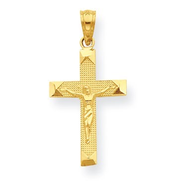 14K Beveled Tipped Crucifix Pendant