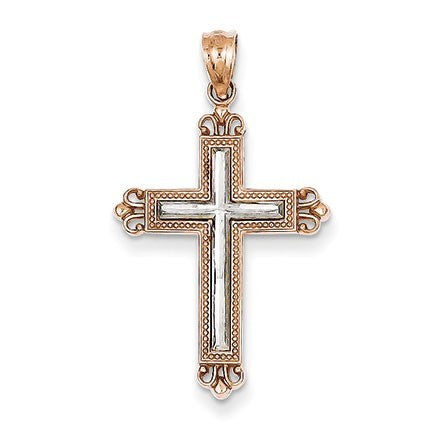14k Rose Gold Rhodium Plated Diamond-cut Cross Pendant