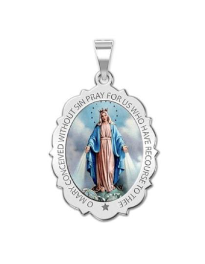 Miraculous Medal Scalloped Oval