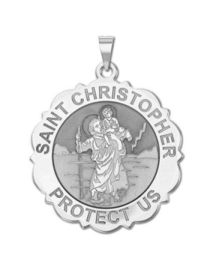 Saint Christopher Scalloped Round Medal