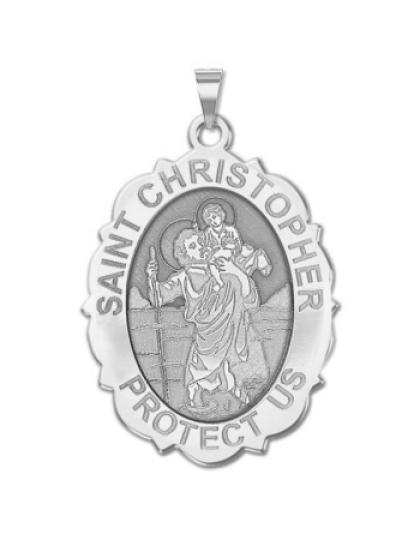 Saint Christopher Scalloped OVAL Medal