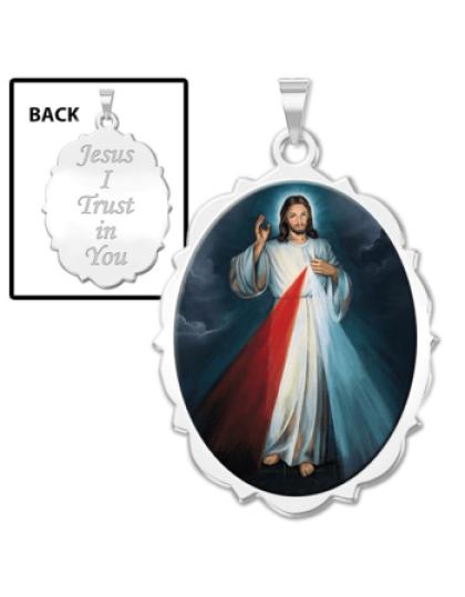Divine Mercy Scalloped Oval Medal "Color"