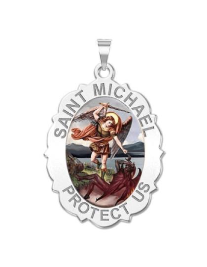 Saint Michael Scalloped OVAL Medal "Color"