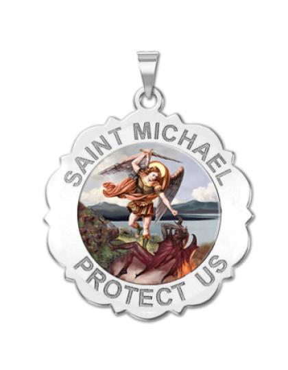 Saint Michael Scalloped Round Medal "Color"
