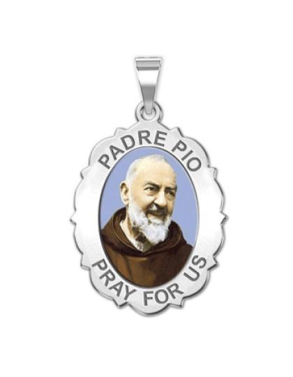 Padre Pio - Scalloped OVAL "Color"