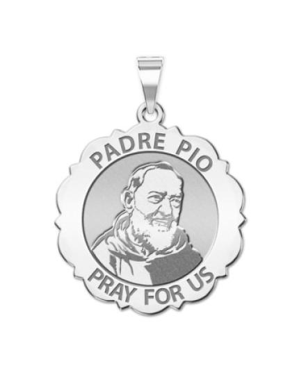 Padre Pio Scalloped Round Medal