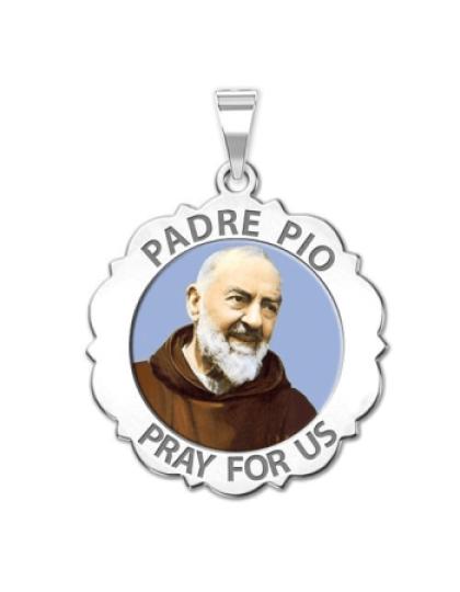 Padre Pio Scalloped Round Medal "Color"