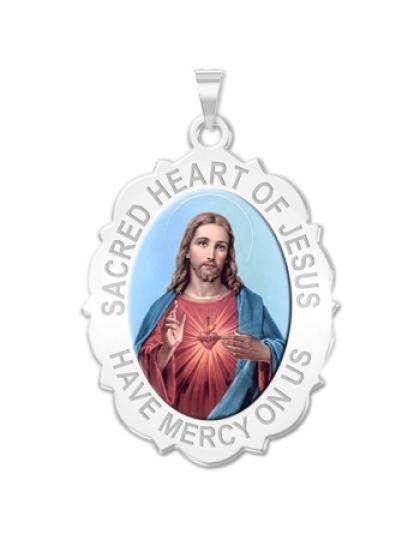 Sacred Heart of Jesus Scalloped Medal "Color"