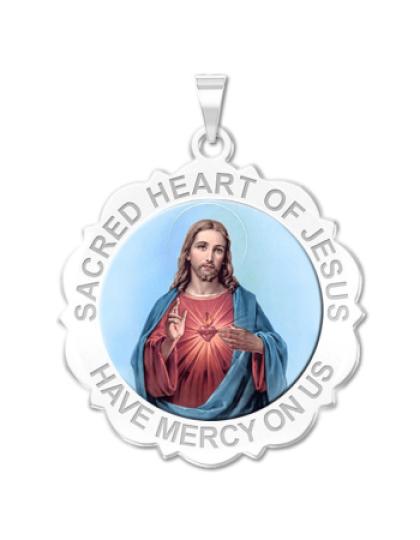 Sacred Heart of Jesus Scalloped Medal "Color"