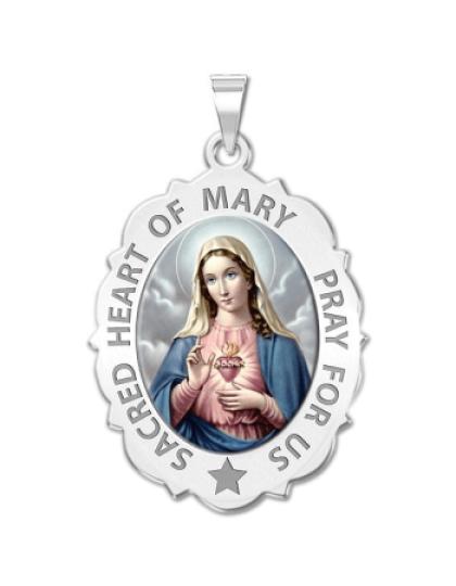 Sacred Heart Or Immaculate Heart of Mary Scalloped Medal