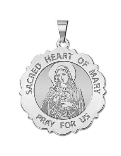 Sacred Heart Or Immaculate Heart of Mary Scalloped Medal