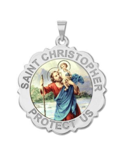 Saint Christopher Scalloped Round Medal - "Color"