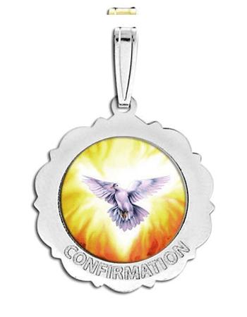 Confirmation Scalloped Round Medal - Holy Spirit "Color"
