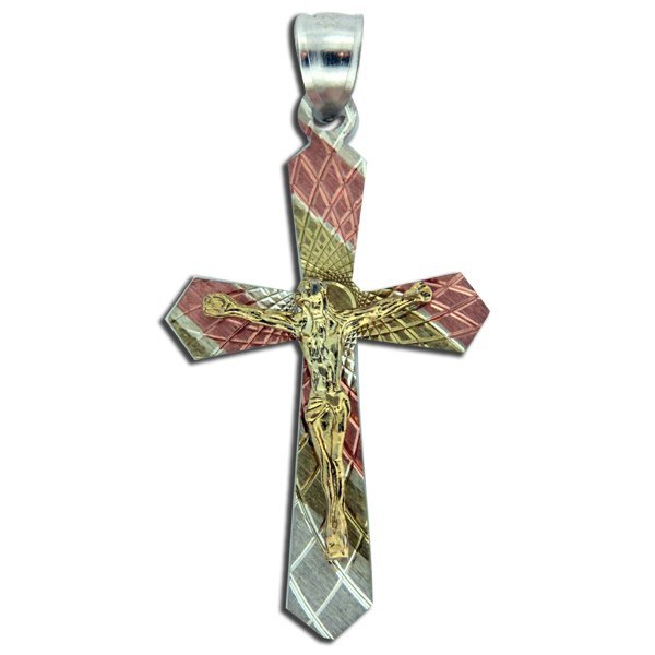 Sterling Silver Tri-color Crucifix Cross Pendant