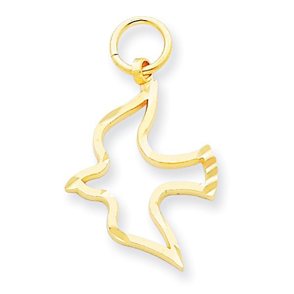 14k Yellow Gold Satin and Diamond -Cut Dove Charm