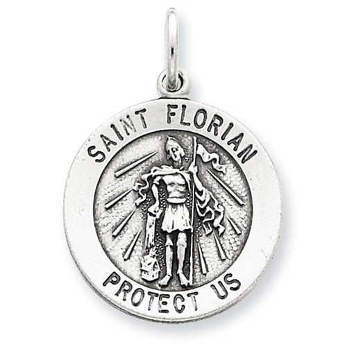 Sterling Silver Round Antiqued Saint Florian Religious Medal