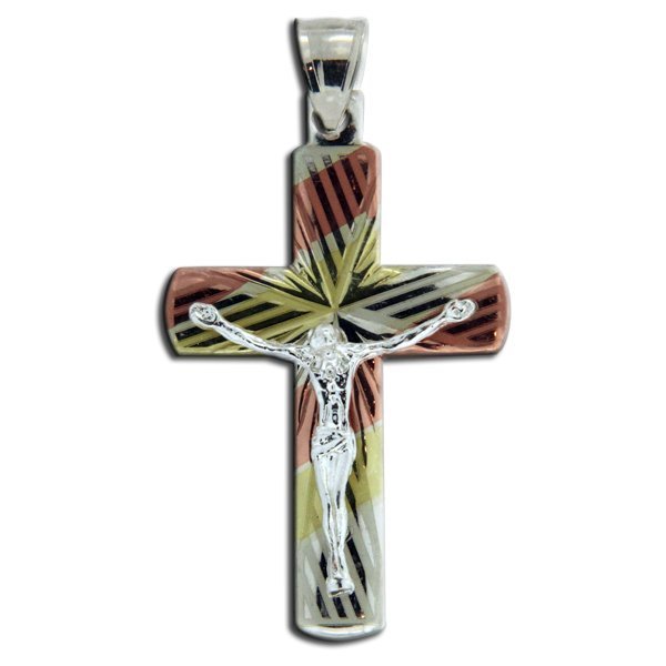 Sterling Silver Tri-color Crucifix Cross Pendant