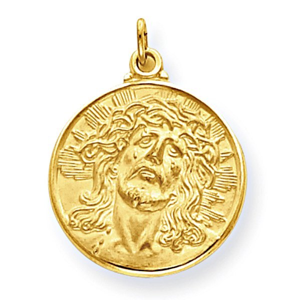 14K Yellow Gold "Ecce Homo" Christ Head Thick Round Charm