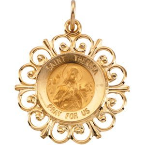 14K Gold Saint Theresa Religious Medal