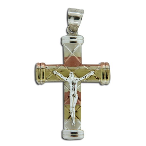 Sterling Silver Tri-color Crucifix Cross Pendant