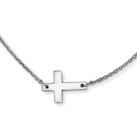 Stainless Steel Polished Sideways Cross Necklace