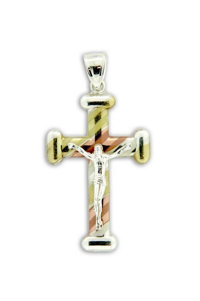 Sterling Silver Tri-color Crucifix Cross Pendant