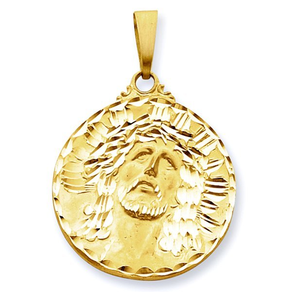 14K Yellow Gold XL "Ecce Homo" Christ Head Diamond Cut Round